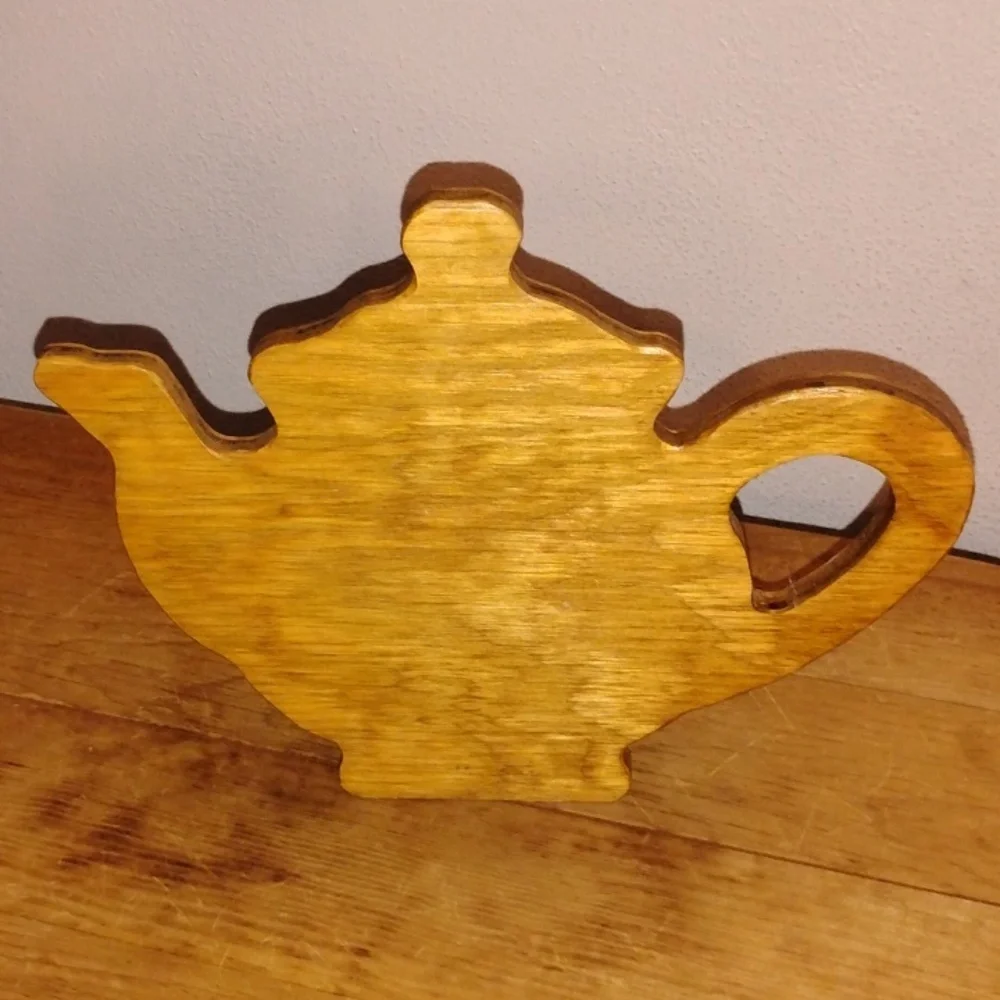VintageWooden Teapot & Cup Napkin Holder, Mail Holder, Decor Natural Wood Finish - Picture 4 of 5
